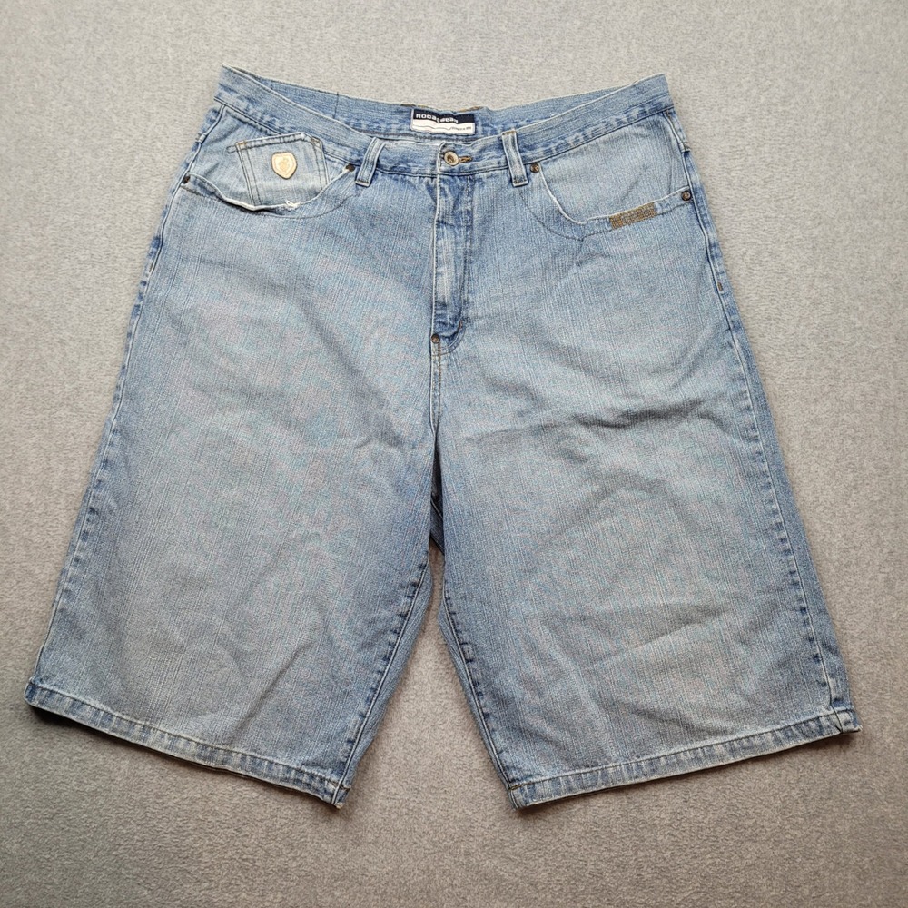 Rocawear Denim Shorts Mens 40 Blue Baggy Y2K Hip Hop Embroidered Logo